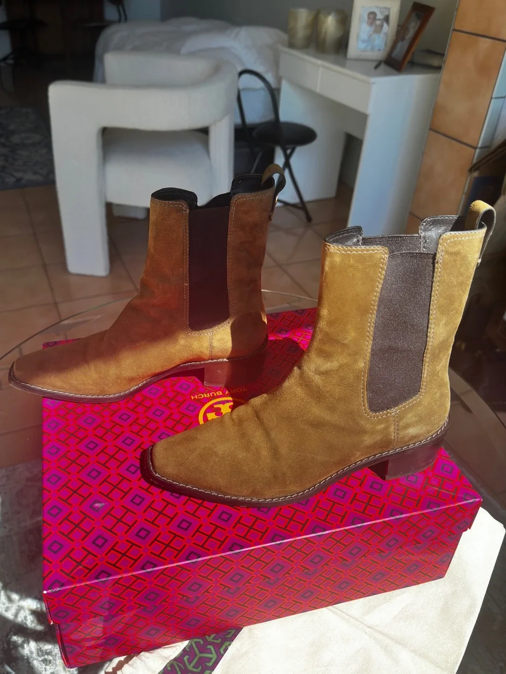 Tory Burch Suede Chelsea Boots River Rock 6.5